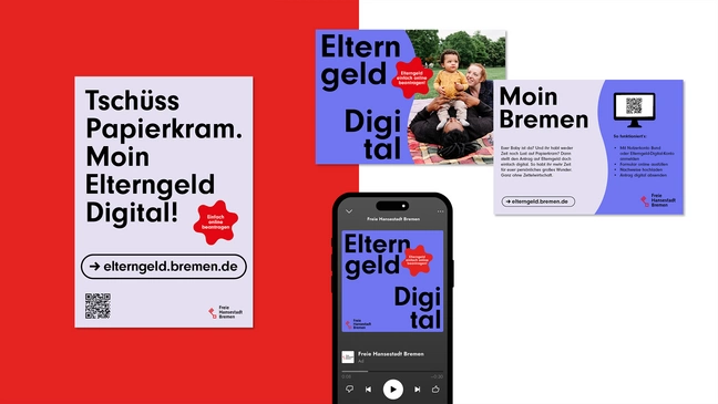 Mockups der ElterngeldDigital-Kampagne Bremen